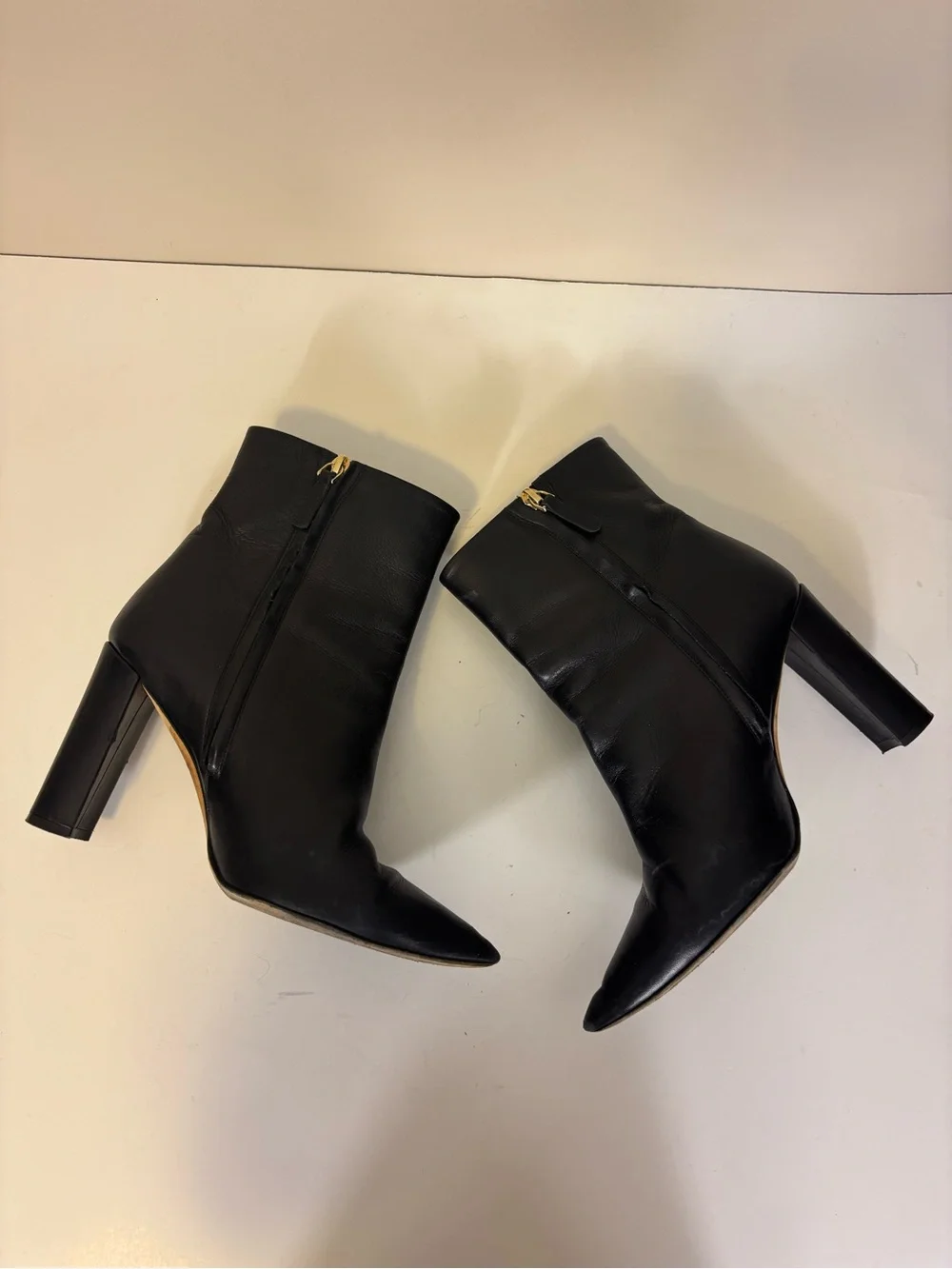 Tory Burch Black Leather Pointed Toe Heeled Booties with Gold Logo Women’s 8